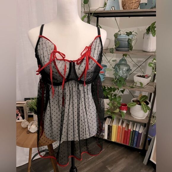 Darling sexy sleep wear 3X black sheer w red trim - Picture 1 of 7